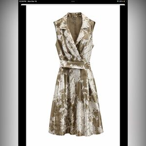 Jessica Howard Taupe & Cream Floral Collared Faux Wrap Midi Dress - Size 12